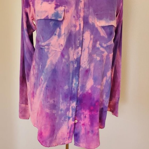 NEW silk painted tie dye shirt white blue purple pink medium large small 8 10 12 - Picture 6 of 6